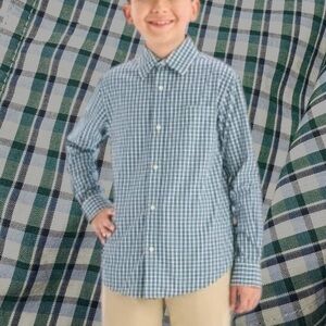 Cat & Jack Blue & Green plaid Checkered button down boys Shirt XL 14